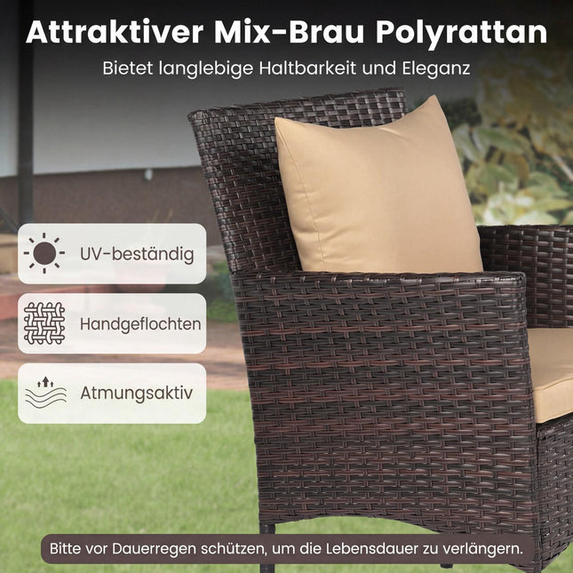 3-Piece Rattan Patio Set with Cushions and Glass Table