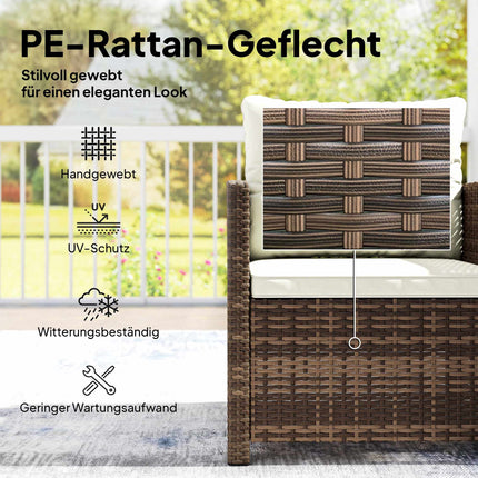 3-Piece Rattan Patio Set with Cushions and Glass Table