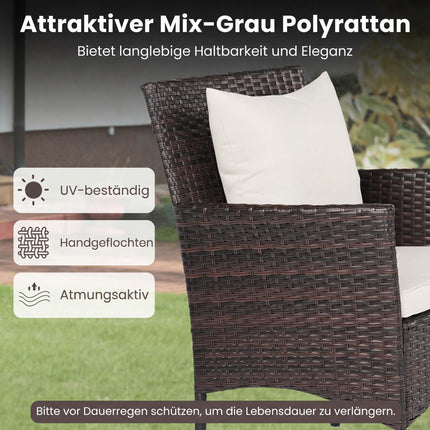 3-Piece Rattan Patio Set with Cushions and Glass Table