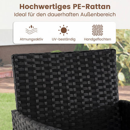 3-Piece Rattan Patio Set with Cushions and Glass Table