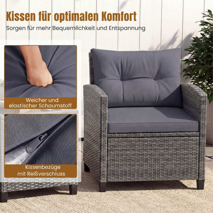 3-Piece Rattan Patio Set with Cushions and Glass Table