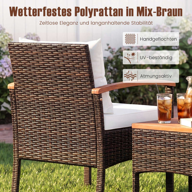 3-Piece Rattan Patio Set with Cushions and Side Table