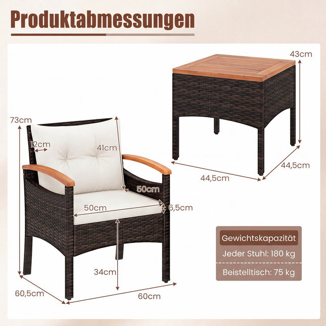 3-Piece Rattan Patio Set with Cushions and Side Table