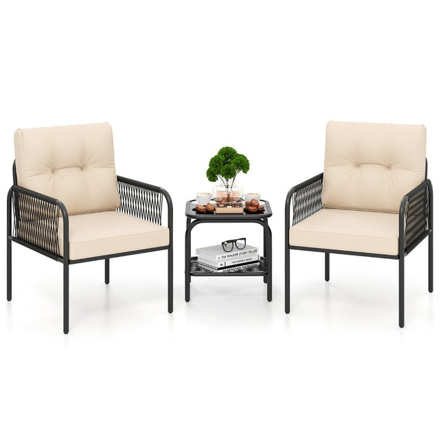 3-Piece Rattan Patio Set with Cushions and Table