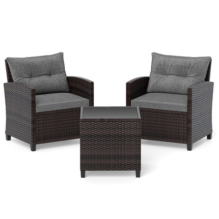 3-Piece Rattan Patio Set with Cushions and Table