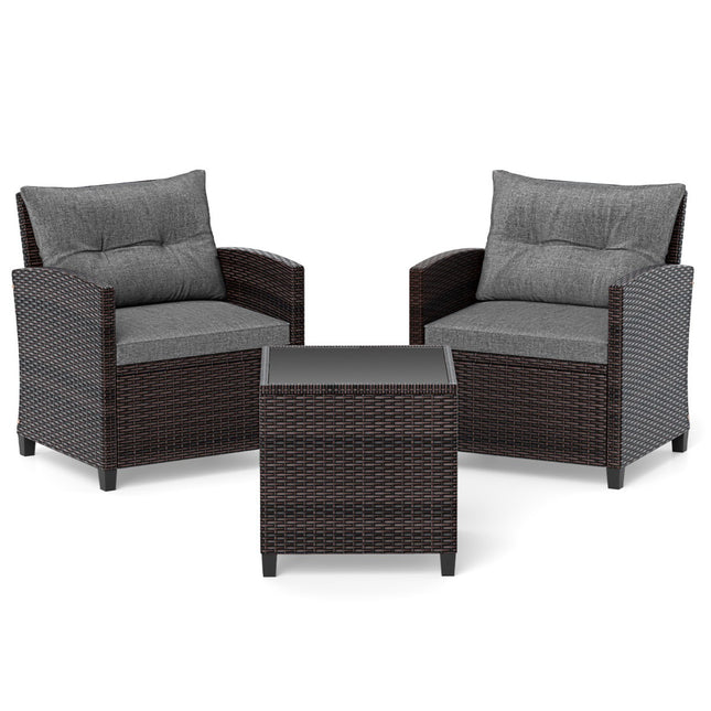 3-Piece Rattan Patio Set with Cushions and Table