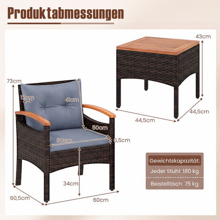 3-Piece Rattan Patio Set with Cushions and Table