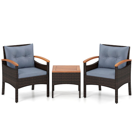 3-Piece Rattan Patio Set with Cushions and Table