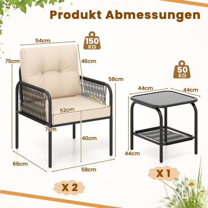 3-Piece Rattan Patio Set with Cushions and Table