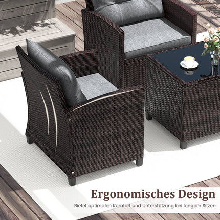 3-Piece Rattan Patio Set with Cushions and Table