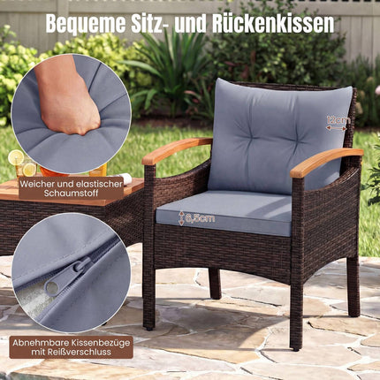 3-Piece Rattan Patio Set with Cushions and Table