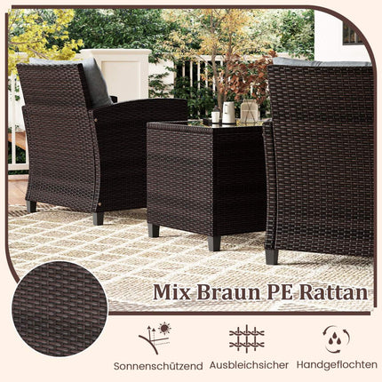 3-Piece Rattan Patio Set with Cushions and Table