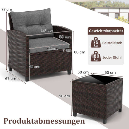 3-Piece Rattan Patio Set with Cushions and Table
