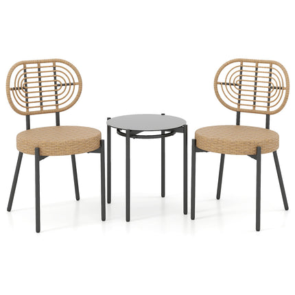 3-Piece Rattan Patio Set with Glass Table, Brown