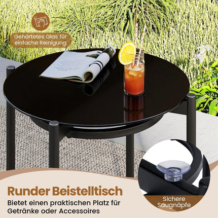 3-Piece Rattan Patio Set with Glass Table, Brown