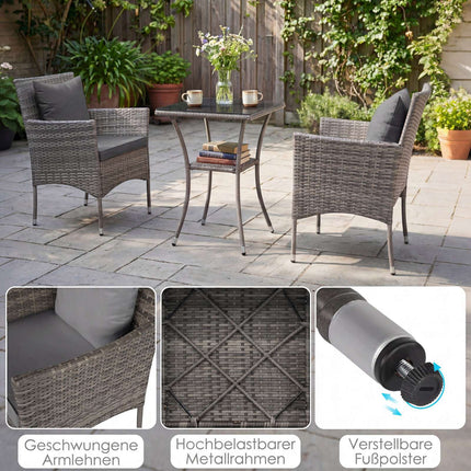 3-Piece Rattan Patio Set with Glass Table and Chairs