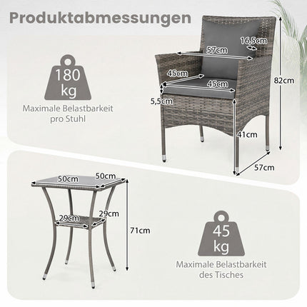 3-Piece Rattan Patio Set with Glass Table and Chairs