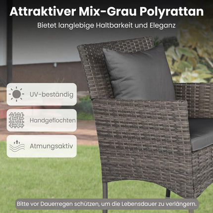 3-Piece Rattan Patio Set with Glass Table and Chairs