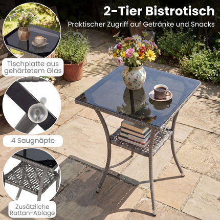 3-Piece Rattan Patio Set with Glass Table and Chairs