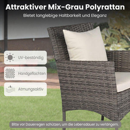 3-Piece Rattan Patio Set with Glass Table and Cushions