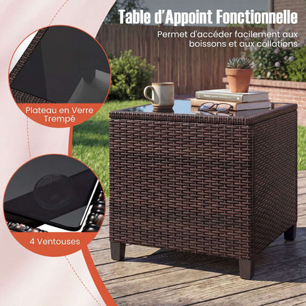 3-Piece Rattan Patio Set with Orange Cushions