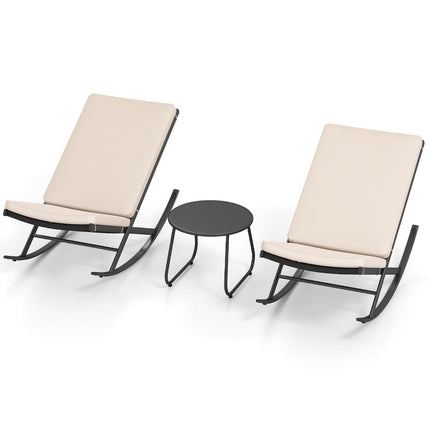 3-Piece Rattan Patio Set with Rocking Chairs & Table