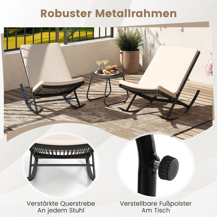 3-Piece Rattan Patio Set with Rocking Chairs & Table