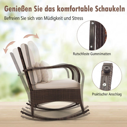 3-Piece Rattan Rocking Chair Set with Glass Table