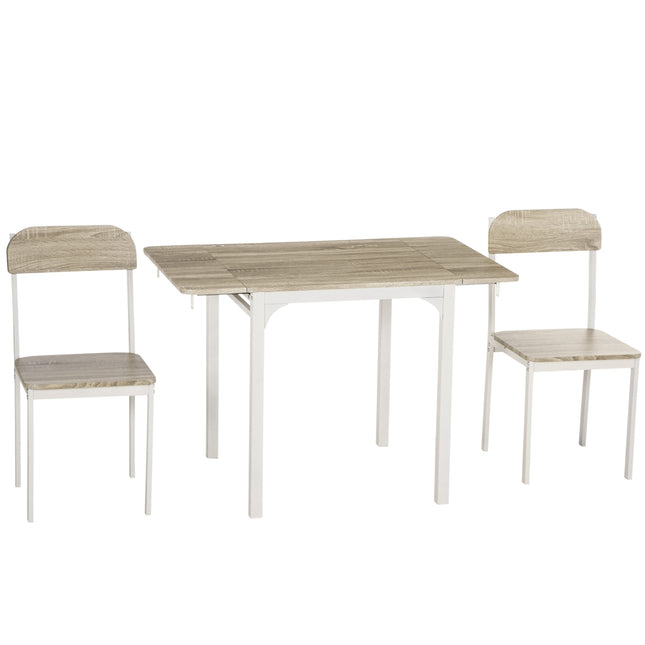 3-piece dining room set with folding table and chairs, steel MDF