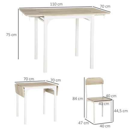 3-piece dining room set with folding table and chairs, steel MDF