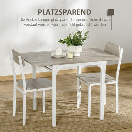 3-piece dining room set with folding table and chairs, steel MDF