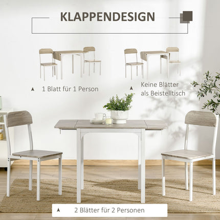 3-piece dining room set with folding table and chairs, steel MDF