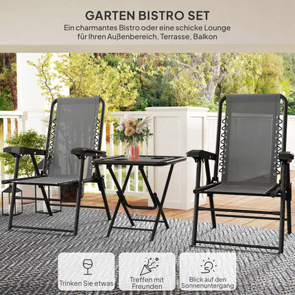 3-Piece Steel Bistro Set, Foldable, Dark Grey