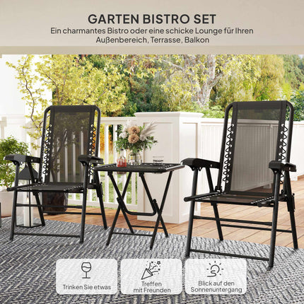 3-Piece Steel Bistro Set, Foldable, Weatherproof, Black