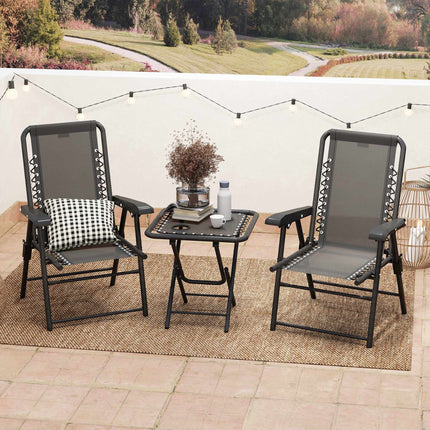 3-Piece Steel Bistro Set, Foldable, Weatherproof, Black
