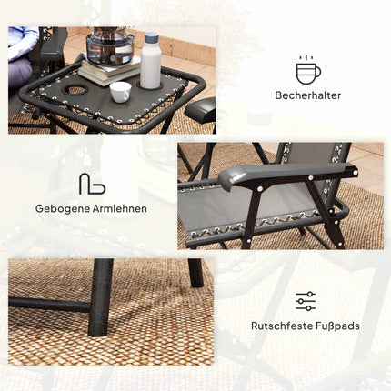 3-Piece Steel Bistro Set, Foldable, Weatherproof, Black