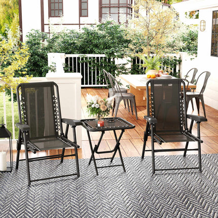 3-Piece Steel Bistro Set, Foldable, Weatherproof, Black