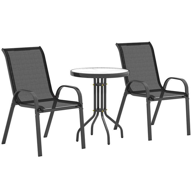 3-Piece Weatherproof Patio Set with Glass Table, Black