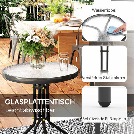 3-Piece Weatherproof Patio Set with Glass Table, Black