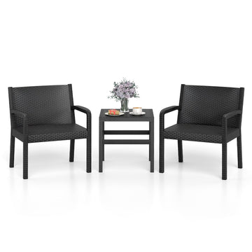 3-Piece Weatherproof Rattan Patio Set with Table, Black