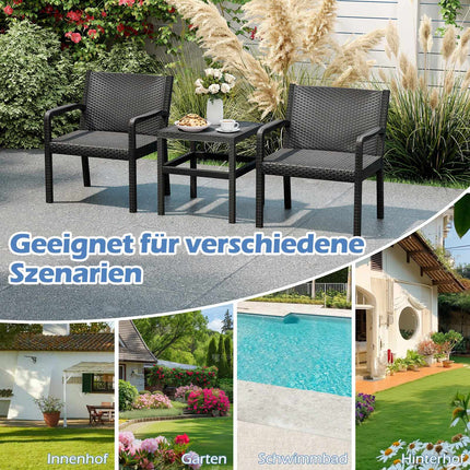 3-Piece Weatherproof Rattan Patio Set with Table, Black