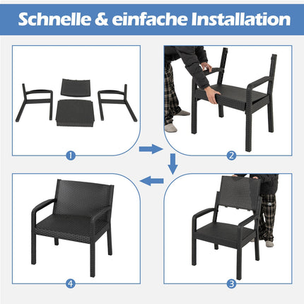3-Piece Weatherproof Rattan Patio Set with Table, Black