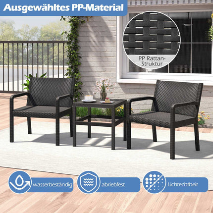 3-Piece Weatherproof Rattan Patio Set with Table, Black
