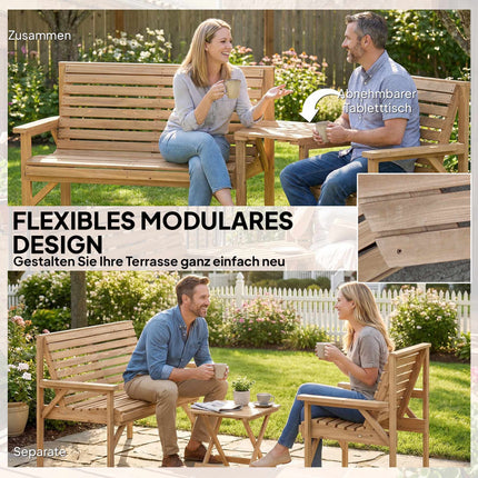 3-Piece Wooden Patio Set with Umbrella Hole