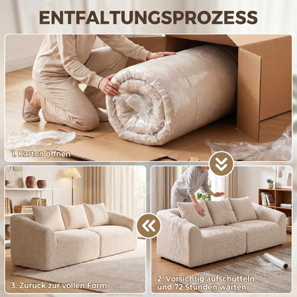 3-Seater Chenille Sofa, Beige, Extra Wide Seat, Cushions