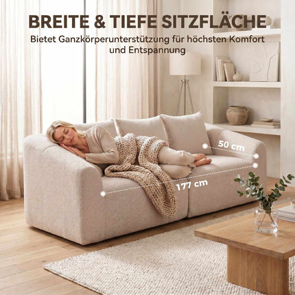 3-Seater Chenille Sofa, Beige, Extra Wide Seat, Cushions