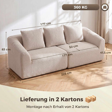 3-Seater Chenille Sofa, Beige, Extra Wide Seat, Cushions