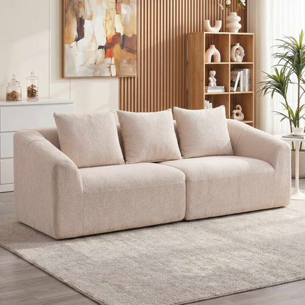 3-Seater Chenille Sofa, Beige, Extra Wide Seat, Cushions
