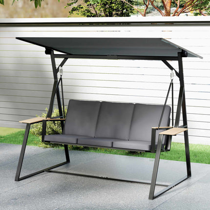 3-Seater Garden Swing with Adjustable Canopy and Trays, Grey