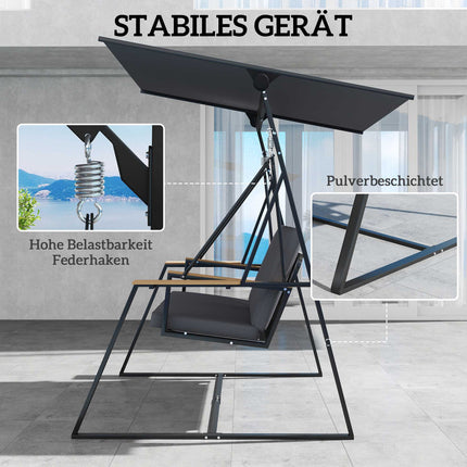 3-Seater Garden Swing with Adjustable Canopy and Trays, Grey
